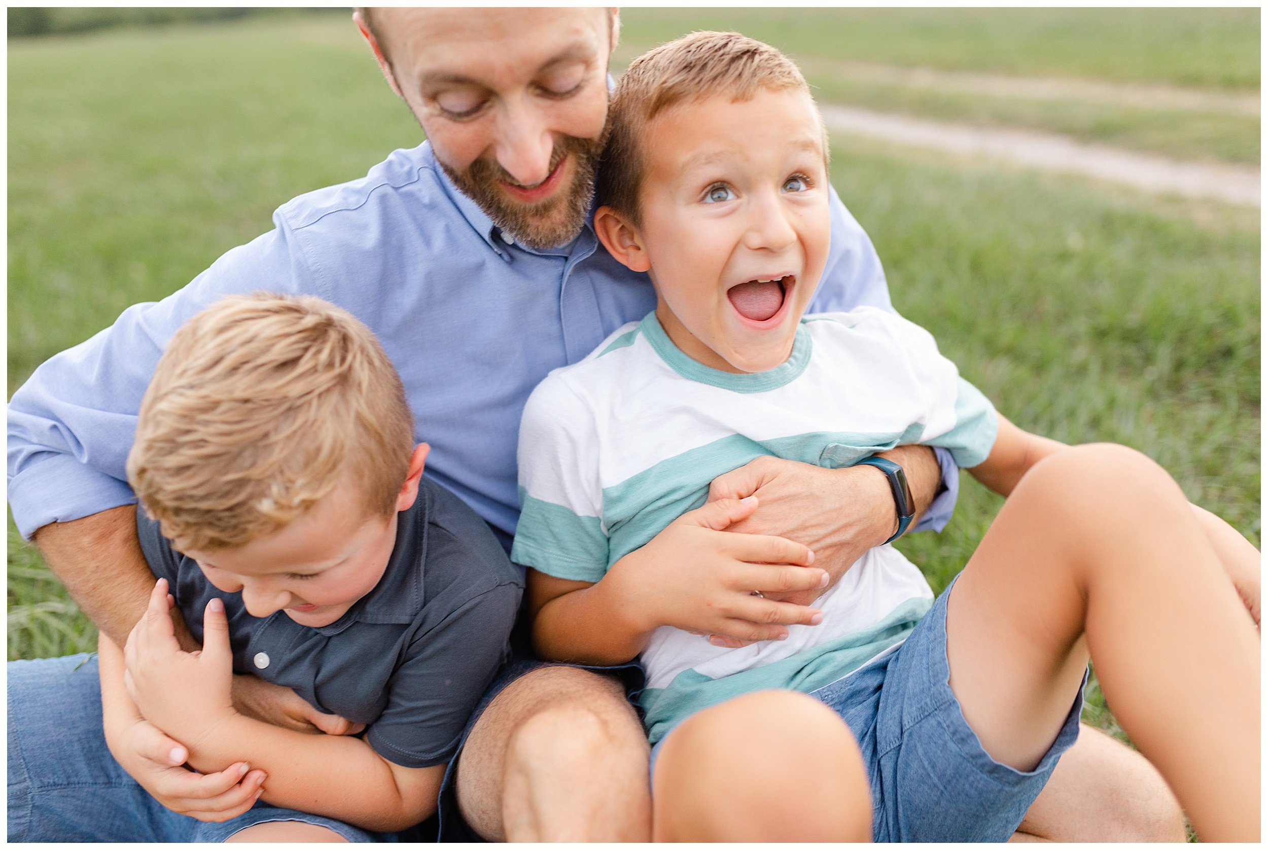  dad sons laughing in lifestyle family photography session in Berea KY 